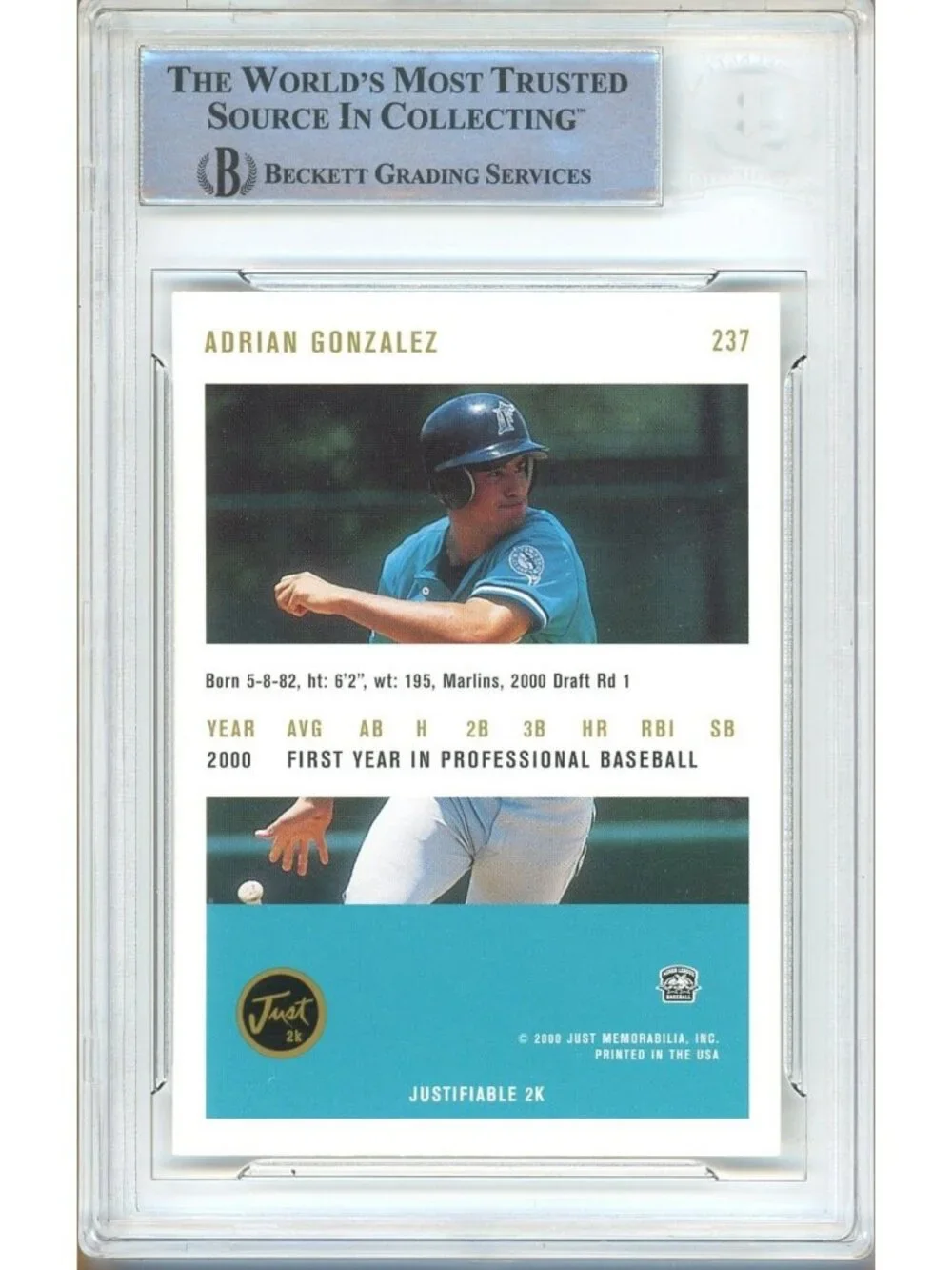Adrian Gonzalez Signed 2000 Just #237 GCL Marlins Slabbed Auto Card